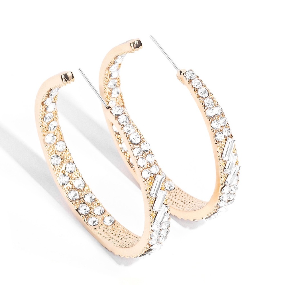 Gold Rhinestone Hoops - Picture 1 of 4